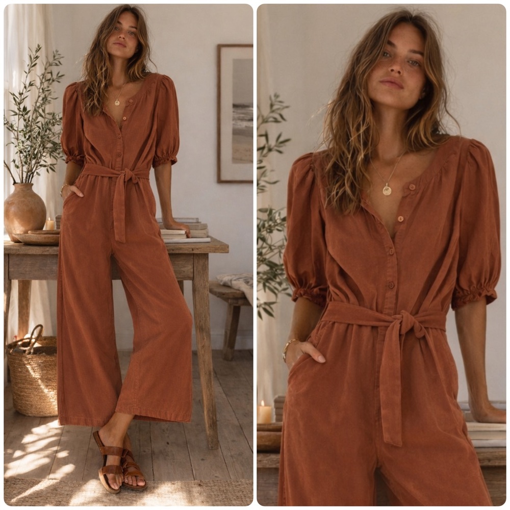 New! The Great. Homeroom Straight Wide Leg Cropped Jumpsuit in Rust 🧱 XS NWT!